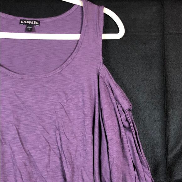 Express Women Blouse Purple Cold Shoulder Scoop Neck Peasant Stretch Large - Picture 4 of 12